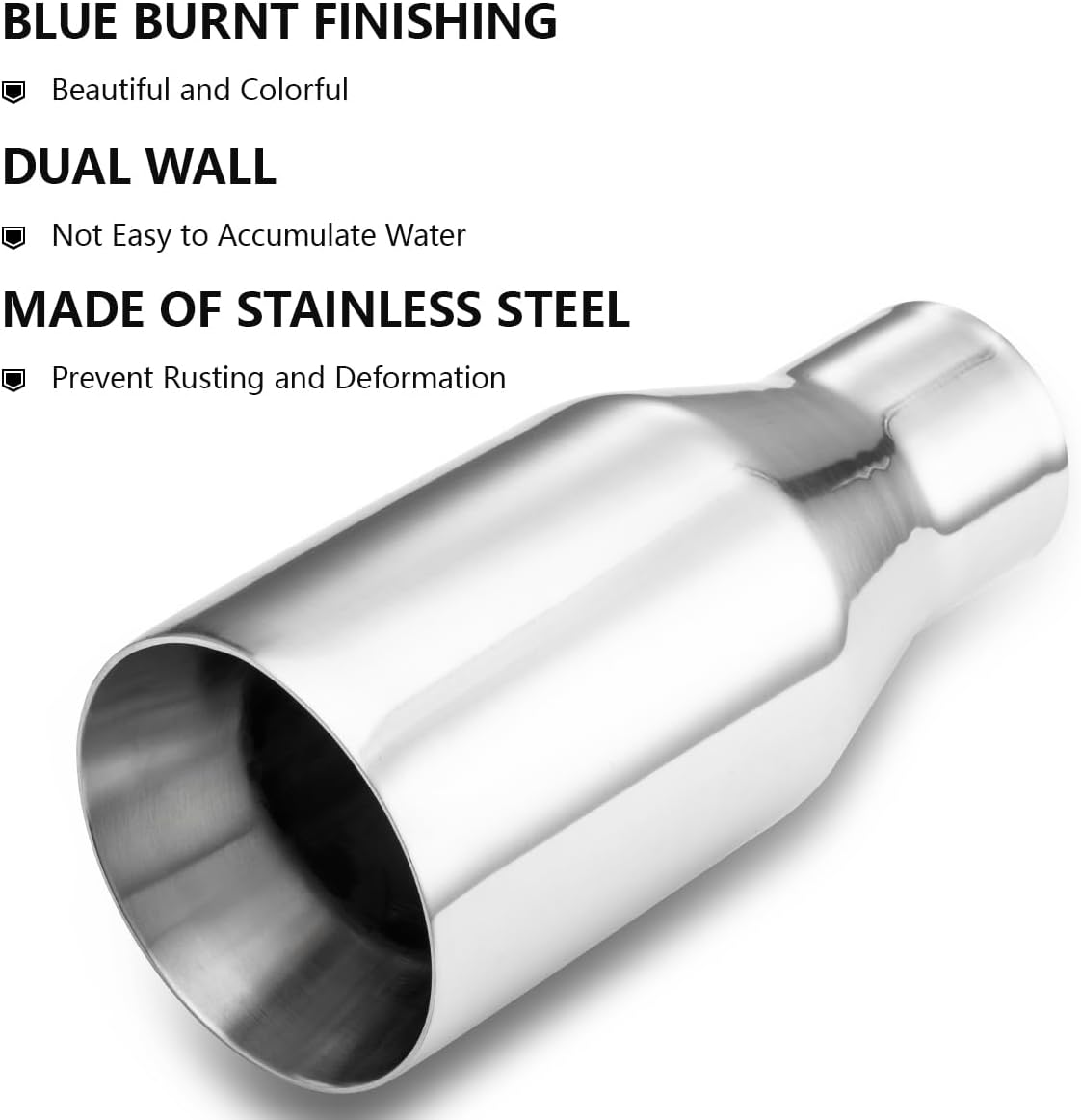 A-KARCK Exhaust Tip 2.5" Inlet to 4" Outlet, 2.5" Inlet 9" Long Stainless Steel Exhaust Tailpipe Tip Double Wall Weld On 2PCS