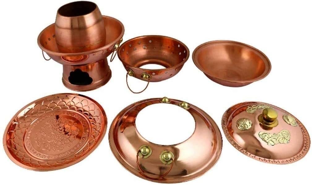 Double Charcoal Copper Hot Pot,Old-Fashioned Charcoal Hot Pot Process Thickening Anti-scalding Heat Insulation Fire Boiler Traditional Old Beijing Charcoal Hot Pot Pot(32cm)