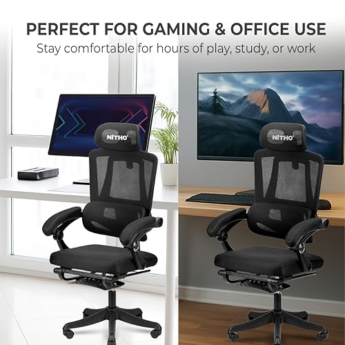 Image of NiTHO MC.II Series Ergonomic Mesh Gaming Office Chair | Lumbar Back Support Computer Chair, Class 3 Gas Lift, Rocking & Height Adjustable Swivel Office Chair for Home Office, Study or Gaming, Black