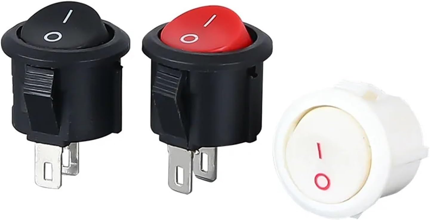 5 Pieces 20mm Diameter Round Rocker Switch Black mini 2-pin ON-Off KCD1-105(Red)