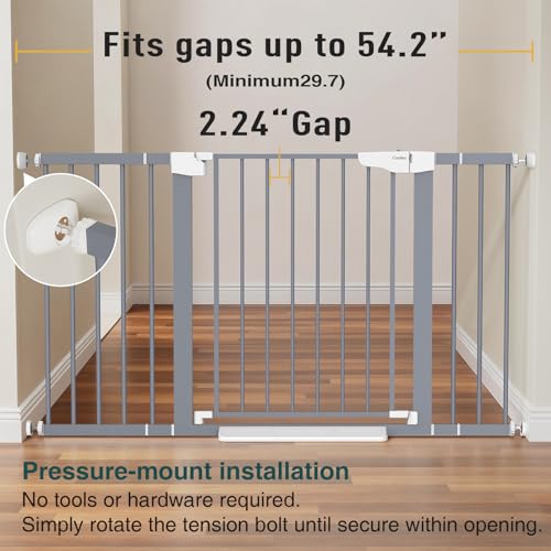 Cumbor 29.7-54.2" Wide Baby Gate, Auto-Close Dog Gate Indoor Gray | Dual Lock Pet Gates Stairs & Doorways, No Drilling Pressure Mounted Safety Gate for Kids, Easy Walk Through Safety Gate - Image 2