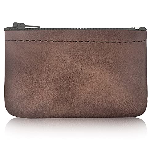 Image of Genuine Leather Small Zipper Pouch Coin Purse for Women Change Holder for Men Size 4 x2.5 Made in U.S.A