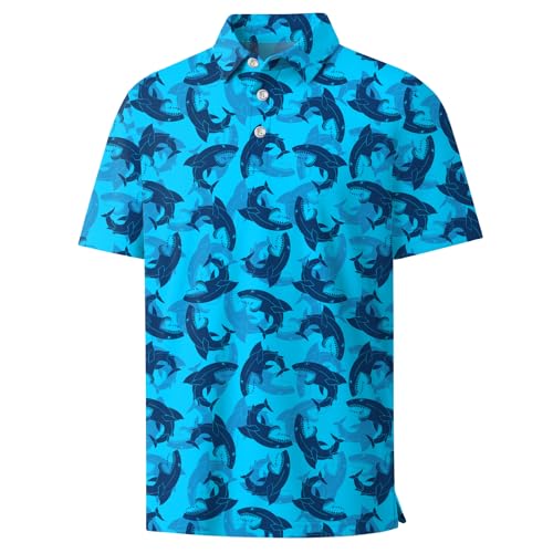 Rioofinx Hawaiian Shirts for Boys Quick Dry Moisture Wicking Short Sleeve Golf Polo Funny Print Active School Uniform SY 11-12T