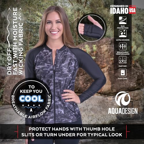 Women’s Full Zip Long Sleeve Rash Guard: Front Zipper Swim Shirt4