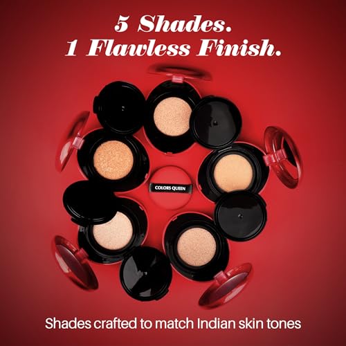 Image of Colors Queen Red Cushion Foundation | Ultra-Light Weight Formula | Satin Glow Finish with Full Coverage | Nourishing & Hydrating | 72 Hours Long Lasting Cushion Foundation for Women | Suitable for All Skin (03 - Almond Glow, 18g)