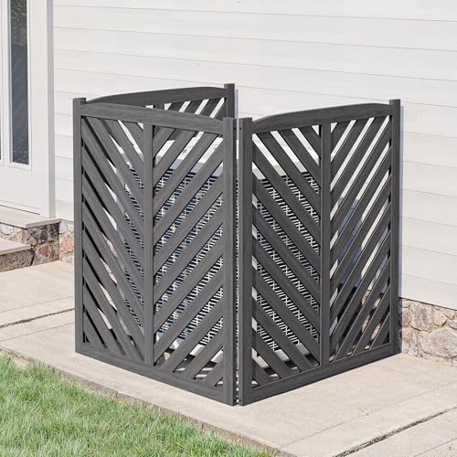 BELLEZE Privacy Air Conditioner Fence 3 Panels, Wooden Fence Panel Trash Can Enclosure Pool Equipment Generator for Outside Unit - 41" H X 36" W, Dark