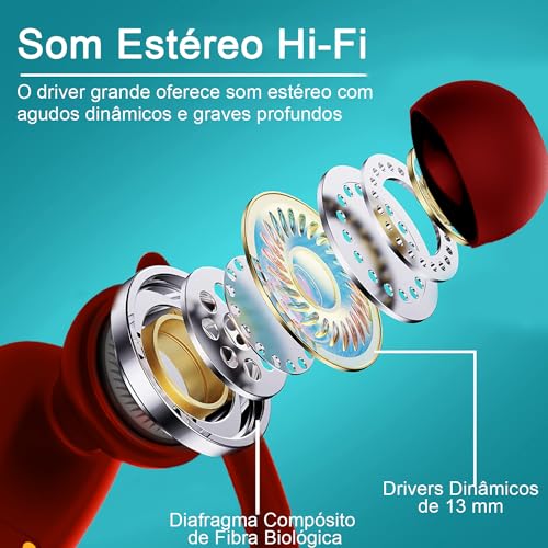 H'MASTON Fone de Ouvido Sem Fio Esportivo Fone BLuetooth 5.3 Tws Cancelamento de Ruído Com Microfon