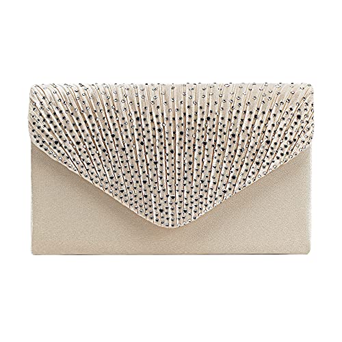 Milya Damen Satin Glitzer Clutch Abendtasche, Strass Envelope Handtasche...