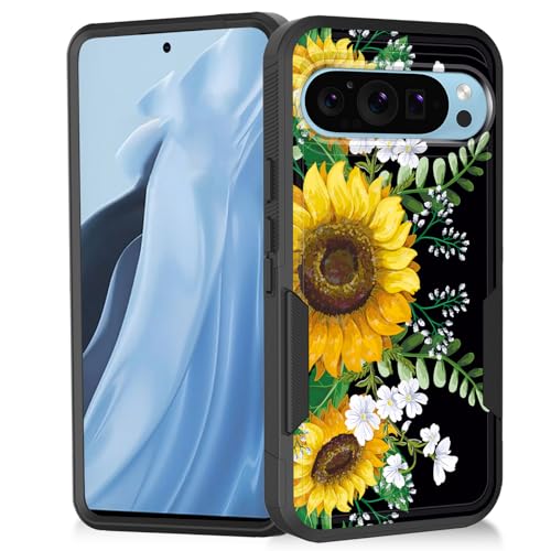 Vobber for Pixel 9/Pixel 9 Pro Case,Heavy Duty Dual Layer Hybrid Hard PC Soft Rubber Shockproof Protective Rugged Bumper Case for Google Pixel 9/Pixel 9 Pro 2024,Sunflowers Floral Patterns - image 1