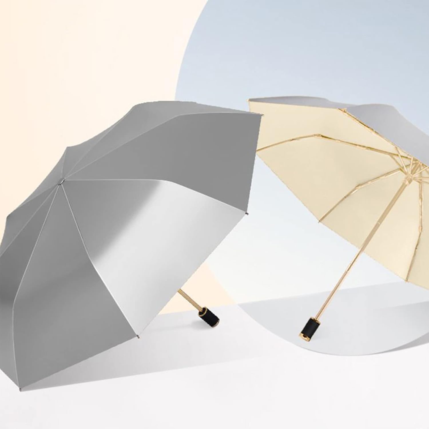UPF 50+ UV Protection Travel Reverse Umbrella Reflective Silver Double Layer Cover 8 Ribs Reinforced Windproof Sun Blocking Foldable Compact for Hiking Backpacking