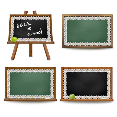 Image of Whaline 32.8 Ft Retro Daisy Flower Bulletin Board Border White Yellow Groovy Daisy Floral Die-Cut Border Trim for Back to School Chalkboard Wall Decoration