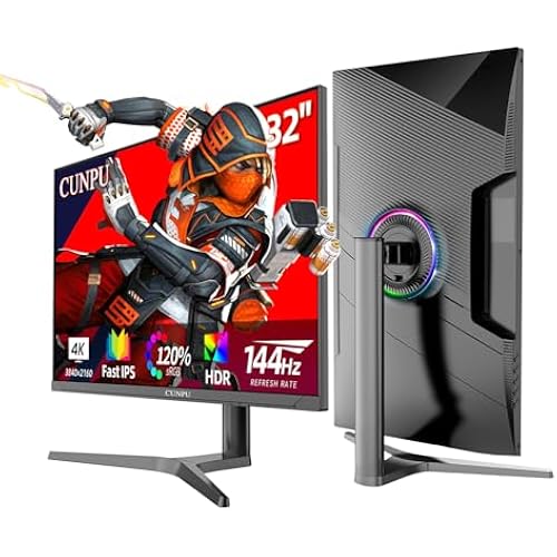 CUNPU 32 Inch 4k Gaming Monitor, 144Hz UHD Fast IPS Panel, 1ms GTG, sRGB 120%,10 Bit, Gsync & FreeSync, Support Xbox PS5 4k 120Hz VRR ALLM, HDMI 2.1,DP 1.4, Height/Vertical Adjustment