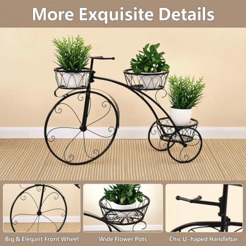 Macetero para bicicleta con 3 ruedas y estructura de hierro forjado 6