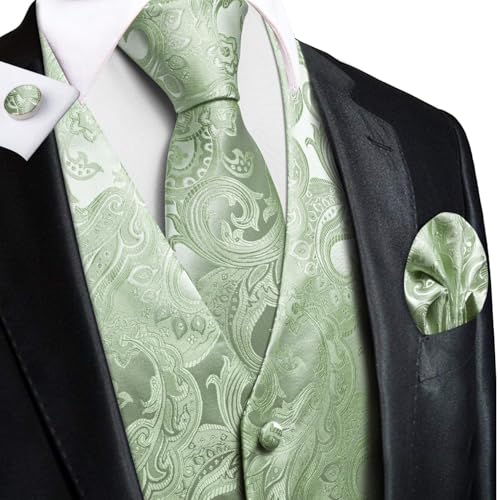 Dubulle Mens Sage Green Vest and Tie Set Paisley Floral Waistcoat Neckties for Men Lapel Pin Clip Set Wedding Business by Dubulle - Used condition - Image 3