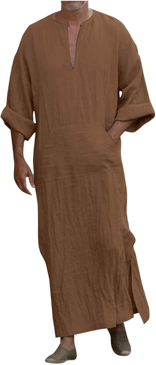 Hommes Caftan Robes Musulmanes Qamis Djellaba Pas Cher Moyen Orient Style Caftan Marocain Avec Poches Vêtements Ethniques Caftan De Prière Ample Caftan Chemise Longue 2024 Robe Arabe Manches Longues