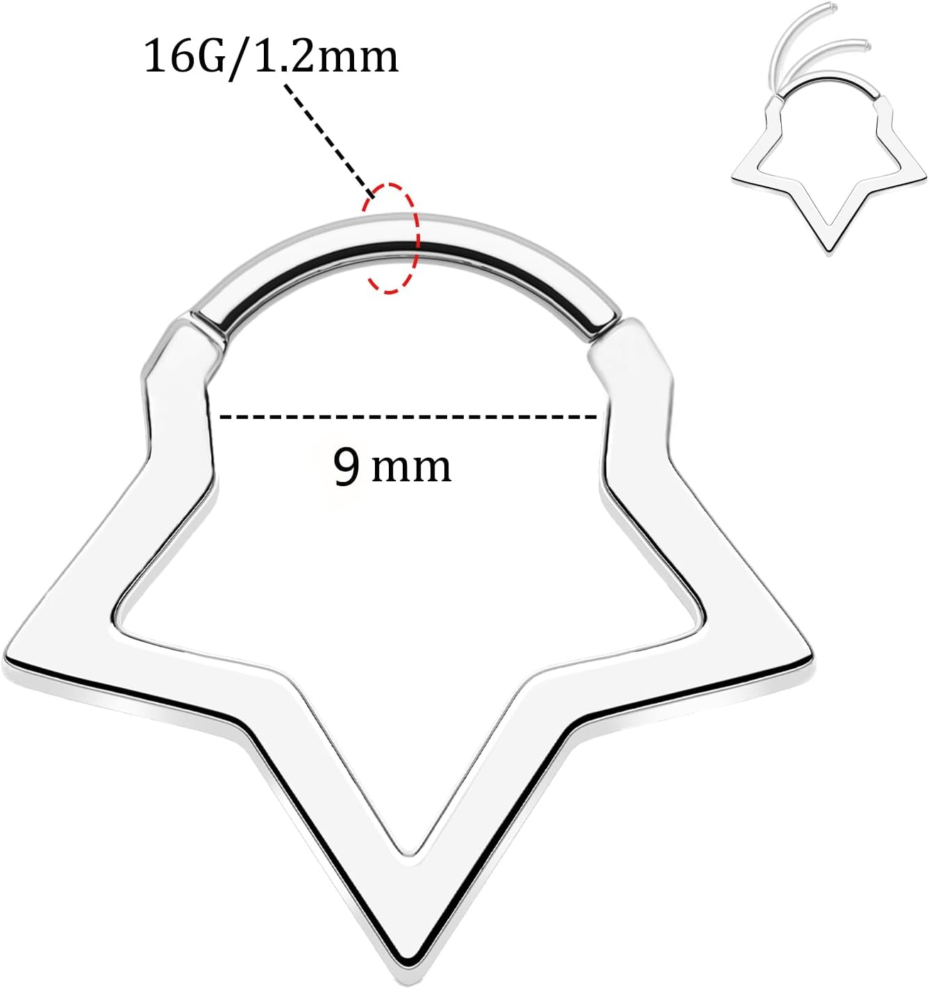 16G 316L Septum Ring Surgical Steel Star Septum Piercing Jewelry, Nose Ring, Star Septum Clicker for Women Men, 9 mm Septum Piercing Jewelry, Daith Jewelry - Image 2