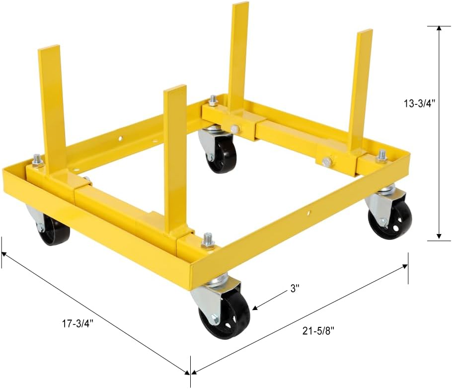 Rolling Engine Stand with Straps for Vehicle Maintenance, 750 lbs Capacity Adjustable Width and Length Engine Cradle, Yellow Steel Frame with Casters, Professional Design