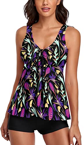 Omichic Tankini modeste deux pièces maillot floral femme multicolore Small