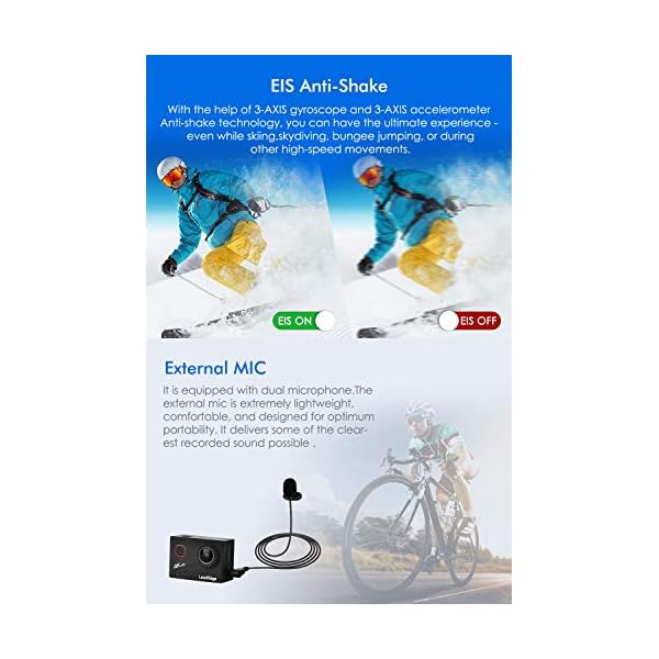 LeadEdge Action Cam 4K 20MP EIS Anti-Shake Externes Mikrofon Rotfilter 2.0 IPS LCD WiFi 170 ° Weitwinkel Tauchen 40M… – Bild 4