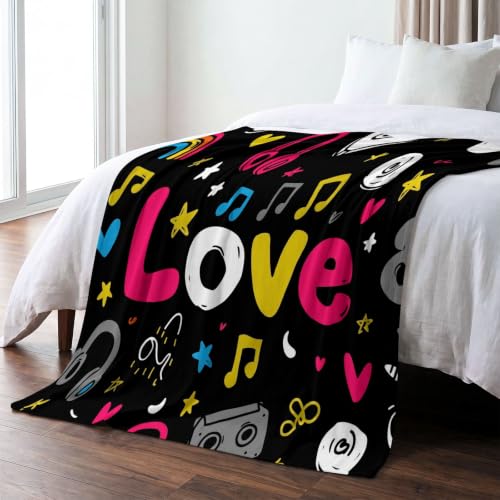Manta polar de microfibra graffiti neón Pop 3D, franela suave con diseño de notas 3