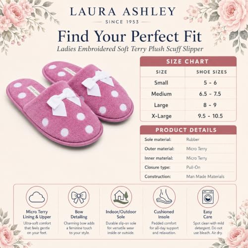 Image of Laura Ashley Ladies Embroidered Soft Terry Plush Scuff Slipper