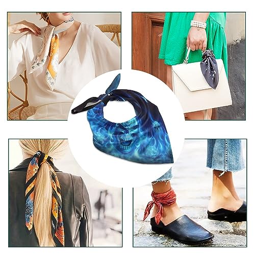 Blue Flame Skull Silk Head Scarf Neckerchief Square Scarves Vintage Bandanas For Men Women3