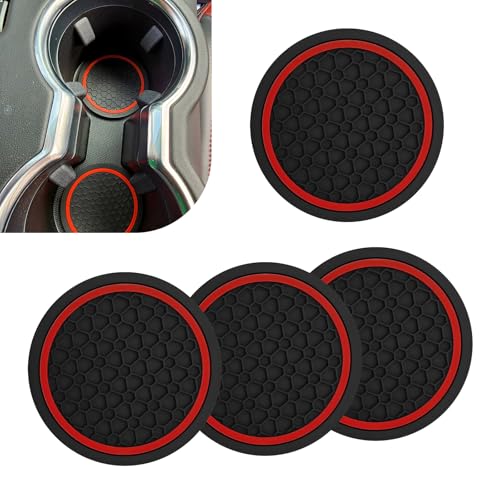 Ferianl 4PCS Car Cup Coasters, 2.75 Inch Cup Holder Coaster, Non-Slip Insert Auto Drink Holder, Cars Interior Accessories, Universal for Vehicles, SUVs, RVs (Red)