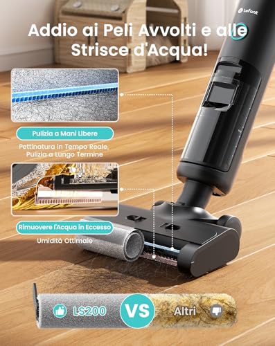 Lefant LS200 Aspirapolvere Lavapavimenti Senza Fili, 16.000 Pa, Pulizia 3-In-1 Spazza Aspira Lava Pavimenti Duri, Bordo 5 Mm, Autopulente, 30 Min Autonomia 210㎡, Scopa Elettrica Leggera E Maneggevole - 3