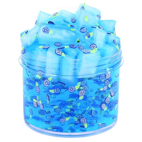 MKAKJWAW 7OZ Blue Clear Slime Jelly Cube Crystal Putty Non-Sticky Premade Stress Relief Toys Holiday Birthday Gifts Party Favor for Girls Boys