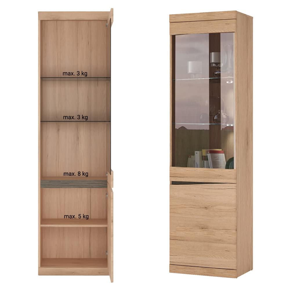 Lomadox Wohnzimmer Set mit Wohnwand Schrankwand Media Wand TV Lowboard Vitrine Wandboard Couchtisch 75x75 cm Sideboard Highboard in Eiche Nb.