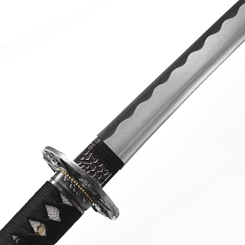 Miniatura 5 de -Samurai Katana - Espada japonesa hecha a mano, práctica, acero al carbono 1045, templadoarcilla templada, espiga completa, afilada, vaina (calavera)