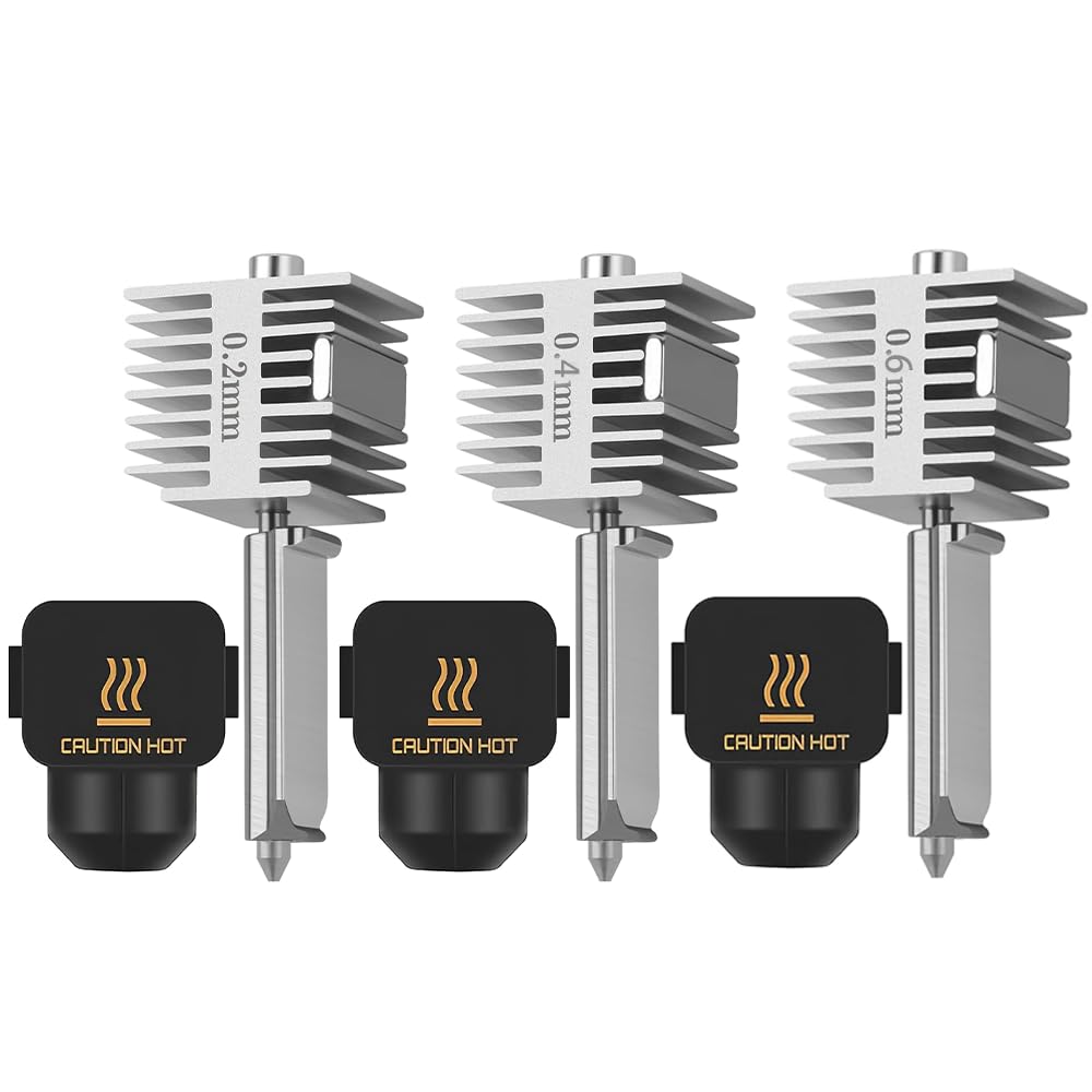 3PCS A1/A1 Mini/A2L Hotend Hardened Steel Nozzle Fast Speed&High Temp Integrated Structure Hot End with Silicone Cover Compatible with Bambu Lab A1/A1 Mini/A2L 3D Printers-(0.2mm+0.4mm+0.6mm)-image-37