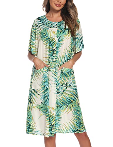 Image of COSUNIONY House Dresses for Women Cotton Short Sleeve House Coat Buttons Down Dusters Robe with Pockets S-XXL