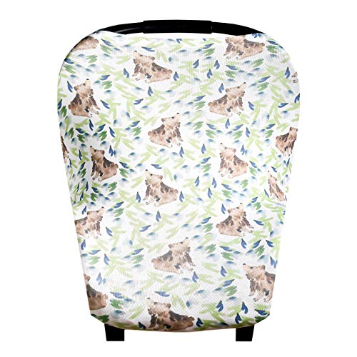 Image of Baby Car Seat Cover Canopy and Nursing Cover Multi-Use Stretchy 5 in 1 Gift"Bear" by Copper Pearl