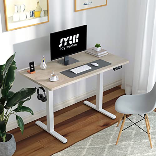 Jylh Joyseeker Electric Standing Desk, 48 X 24 Inches Adjustable Height Desk, Modern Sit Stand Up Desk With Memory Controller And Hook, Ergonomic Rising Desk For Home Office, Grey Wood Grain #TOP1