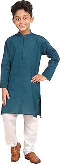 Baba & Baby boys traditional ethnic wear handloom cotton plain peacock green colour kurta pajama set (Peacock Green, 2-3 Years)