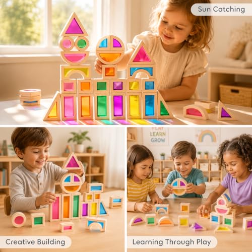 Image of Rainbow Acrylic Blocks, 25 PCS Translucent Light Table Building Set | Montessori Sensory Toys Translucent Colorful Stacking Blocks STEM Learning Educational Toys for Toddlers Preschool Boys Girls