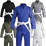 Brazilian Jiu Jitsu Gi BJJ Gi for Men & Women Uniform Kimonos Ultra Light, Preshrunk, Free White Belt!!! (Blue, A3)