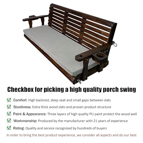 Image of Fortune Candy Wooden Porch Swing, Deep Brown, 5.5 FT Extra Large