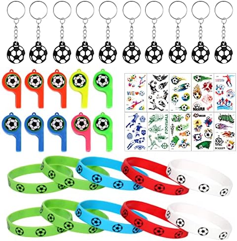 BOZILY Football Party Bags Fillers for Kids, World Cup 2022, 40pcs Football Party Supplies-Football Stickers whistles Bracelet Keychain, Football Party Favors Soccer Party Supplies for for Kids Gifts