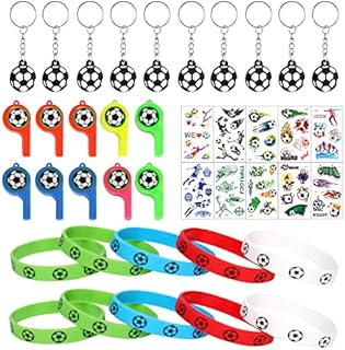 BOZILY Football Party Bags Fillers for Kids, World Cup 2022, 40pcs Football Party Supplies-Football Stickers whistles Bracelet Keychain, Football Party Favors Soccer Party Supplies for for Kids Gifts