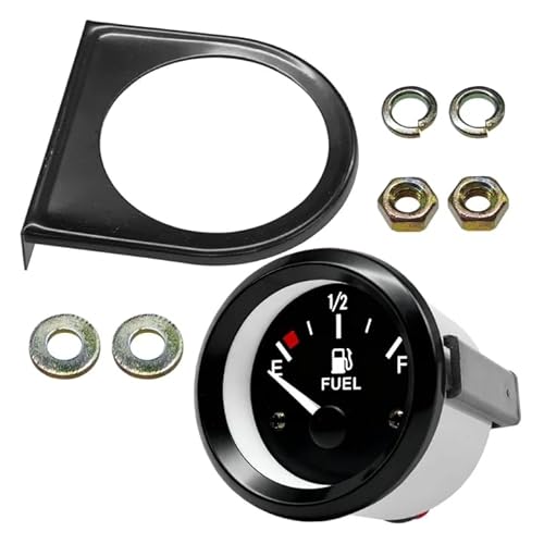 KPFILEH 2" 52mm Car Fuel Level Gauge, 12V E-1/2-F Pointer Auto Gas Tank Meter with Nut/Bracke, Universal 240-33 ohm Vehicle Fuel Gauge Kit for RV, Ship, Boat, Truck, Marine, Motorcycle (Black)