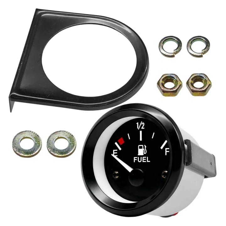 KPFILEH 2 52mm Car Fuel Level Gauge 12V E-1/2-F Pointer Auto Gas Tank Meter with Nut/Bracke Universal 240-33 ohm Vehicle Fuel Gauge Kit for RV Ship Boat Truck Marine Motorcycle (Black)