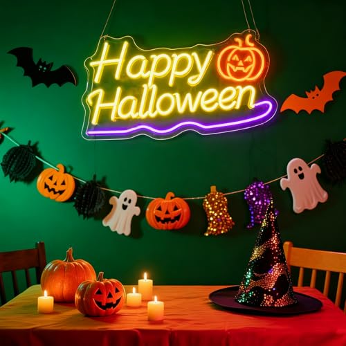 Image of Custom Pumpkin Halloween Lights, Personalized Halloween Pumpkin Neon Signs for Wall, Window, Room, Home, Party, Yard, Battery Operated or USB. RGB for Indoor, Outdoor, Business