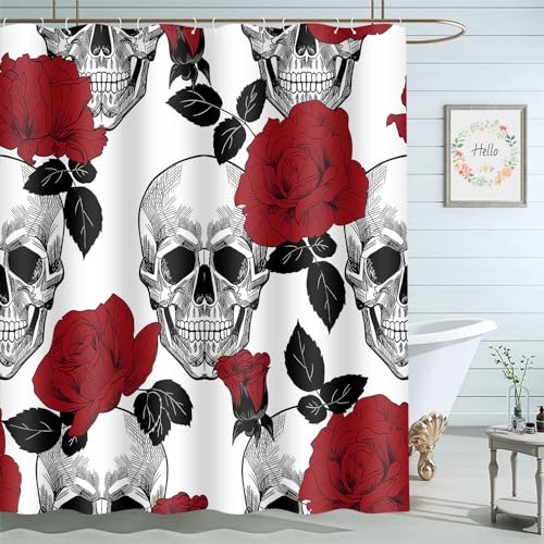 Image of Red Rose Skull Shower Curtain