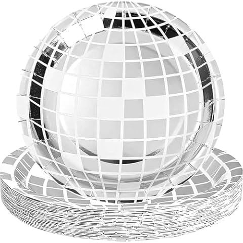 XINGUANG 25 Pcs Silver Disco Plates, 70's Disco Ball Party Decorations, Disposable Disco Ball Plates Party Supplies for Disco Party Decorations Wedding Birthday(9 IN) Cover