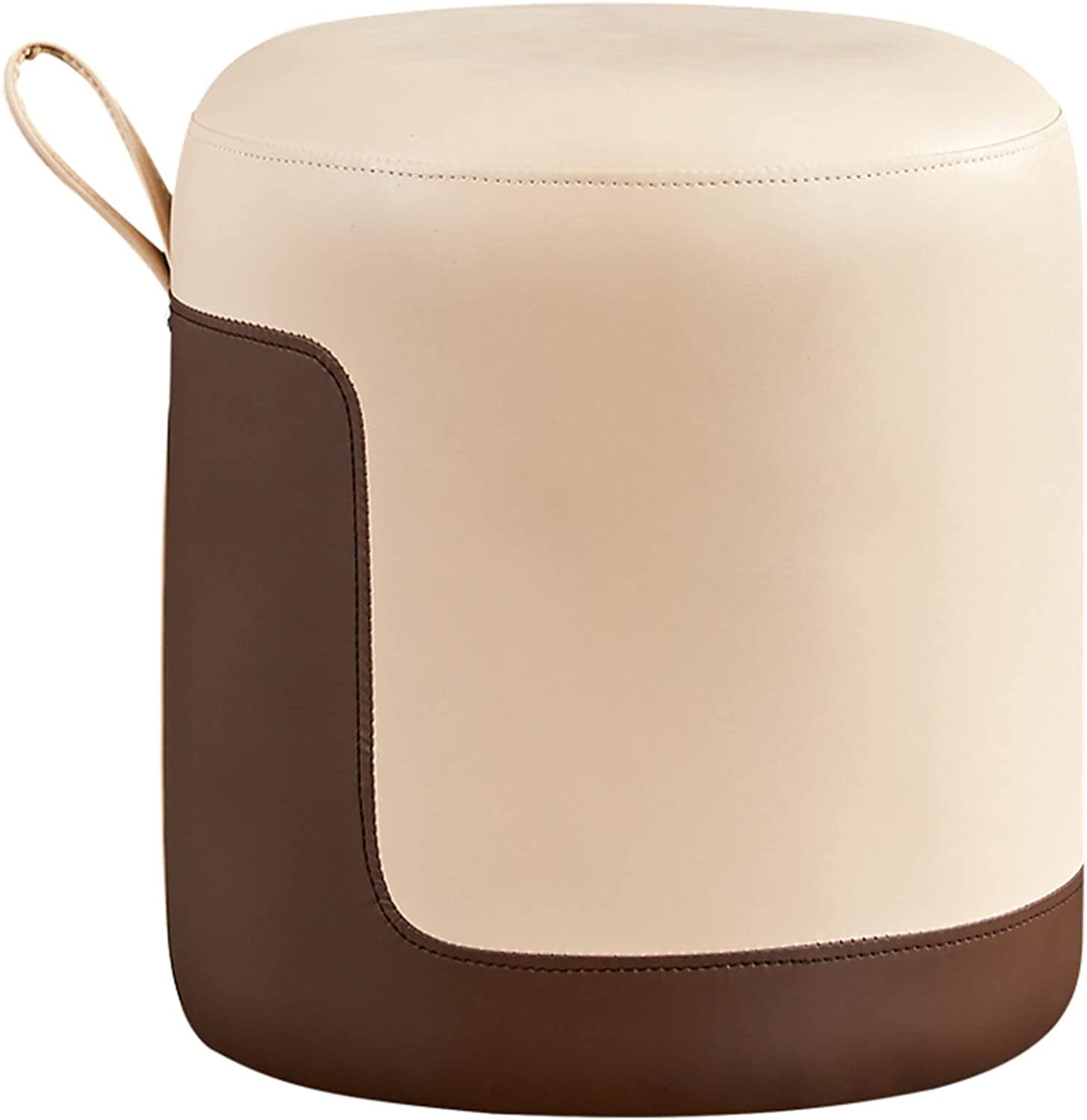 Pouf rond en PU blanc cassé : tabouret repose-pieds rembourré