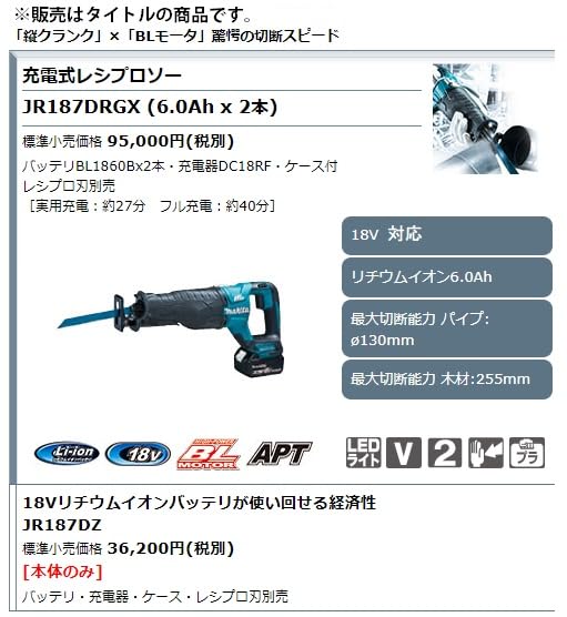 Amazon | マキタ(Makita) 充電式レシプロソー 18V バッテリ・充電器