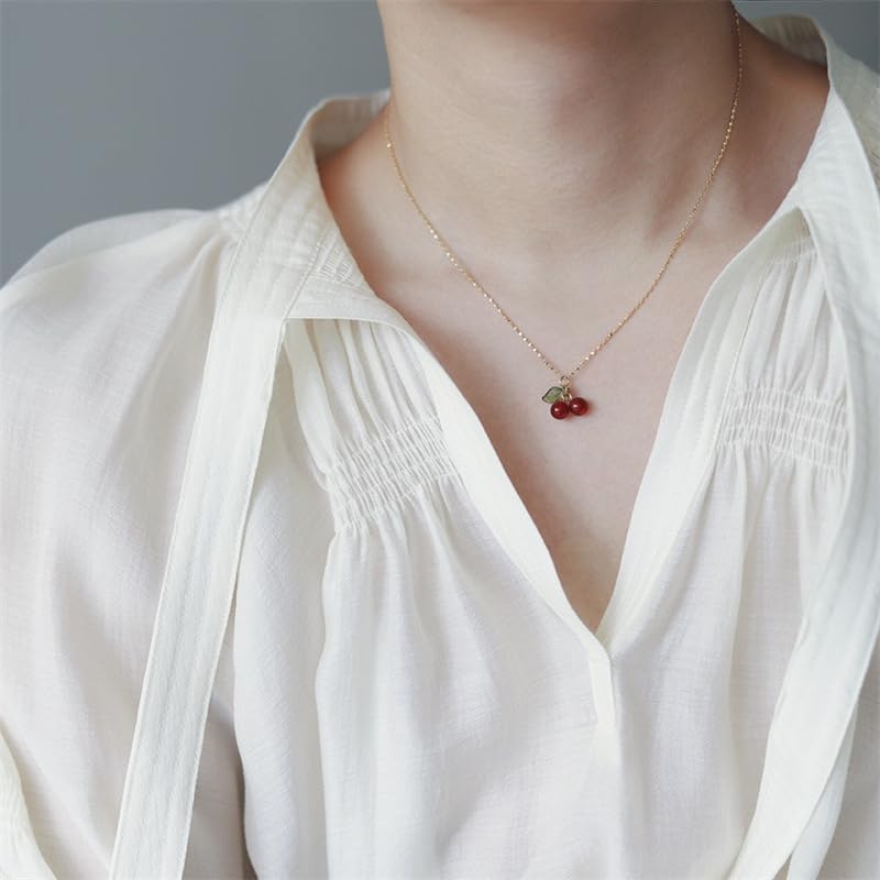 Cute Cherry Pendant Necklace Faux Pearl Cherry Charms Necklace Kawaii Fruit Gold Chain Necklaces Fruits Cute Choker for Women - Image 3