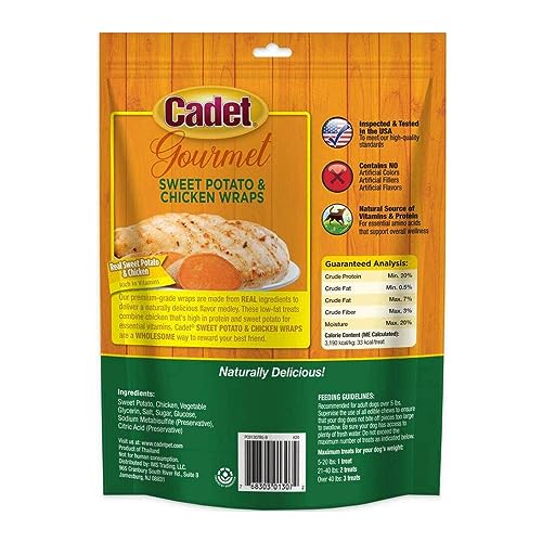 Cadet Gourmet Chicken-Wrapped Sweet Potato 14 Oz High-Protein Low-Fat Premium Dog Treats - (4 Bags) (4 Items) #TOP3